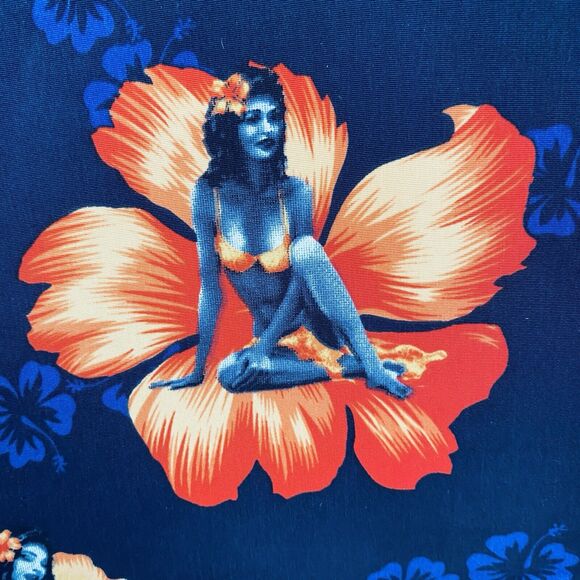 Extreme Gear Hawaiian Shirt Blue Pin Up Girlie Short Sleeve Mens Large Deadstock - Picture 2 of 12